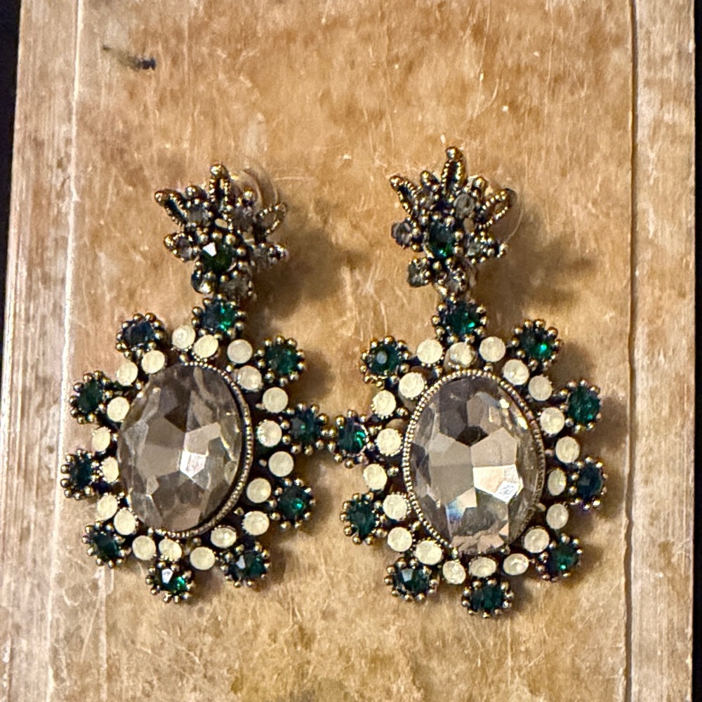 Crystal and Emerald Drop Earrings - Women Jewelry